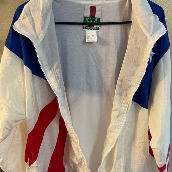 Vintage 90s Active Exposure Stars And Stripes Windbreaker Jacket Size L 1131 - Picture 6 of 6